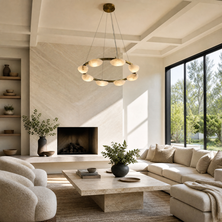 Ciottolo Modern Alabaster Ring Chandelier by Dalmivik, product or room detail view