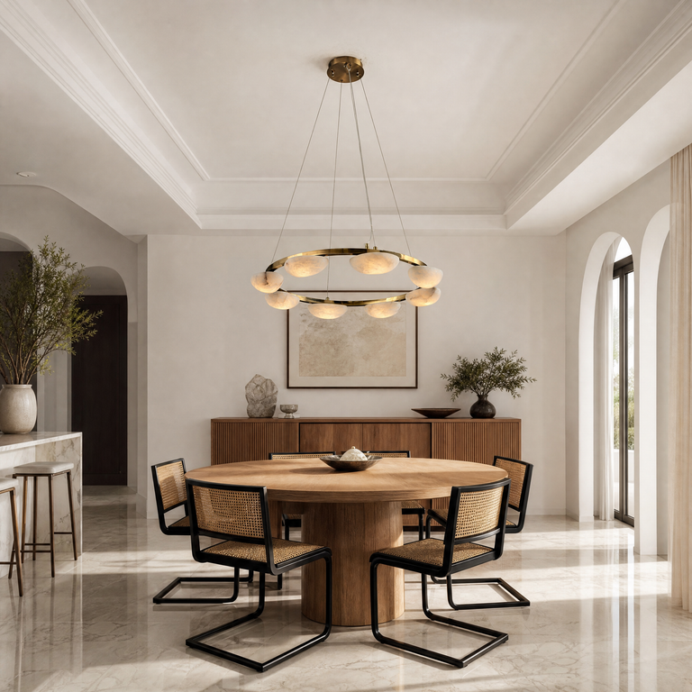 Ciottolo Modern Alabaster Ring Chandelier by Dalmivik, product or room detail view