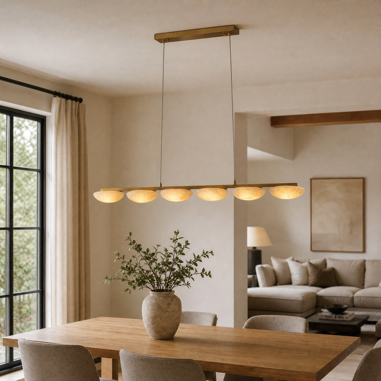 Ciottolo Modern Linear Alabaster Chandelier L47.2" by Dalmivik, product or room detail view