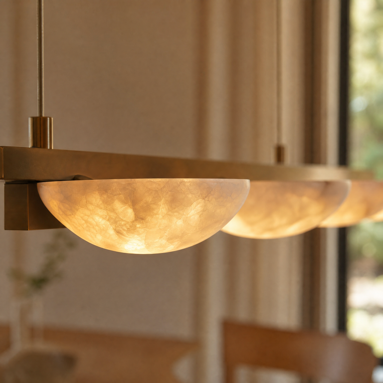 Ciottolo Modern Linear Alabaster Chandelier L47.2" by Dalmivik, product or room detail view