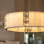 Cristallo Modern Alabaster Round Drum Chandelier by Dalmivik, product or room detail view