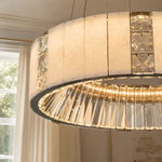 Cristallo Modern Alabaster Round Drum Chandelier by Dalmivik, product or room detail view