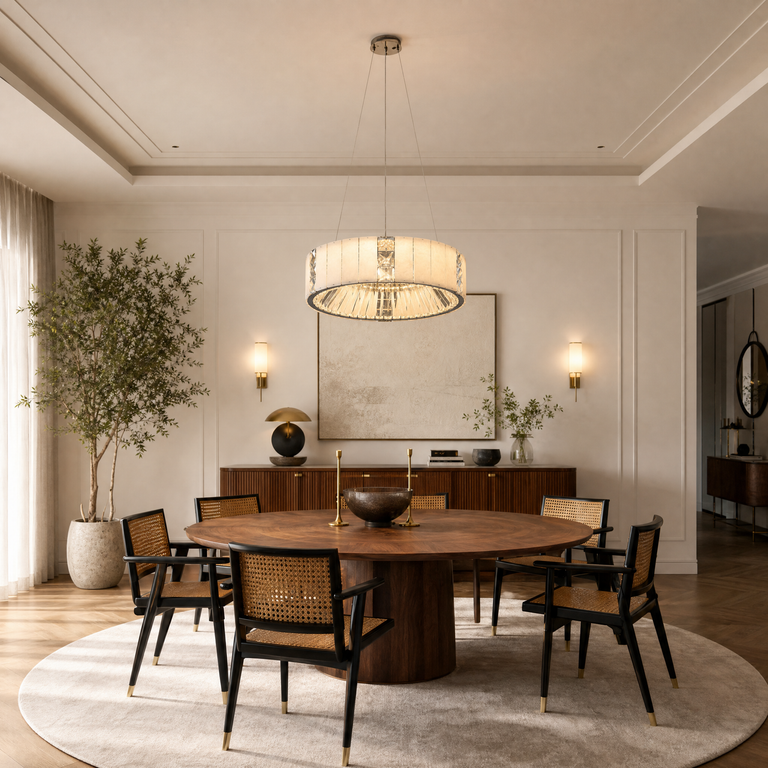 Cristallo Modern Alabaster Round Drum Chandelier by Dalmivik, product or room detail view