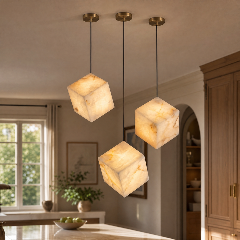 Cubo Modern Cluster Alabaster Pendant Light by Dalmivik, product or room detail view