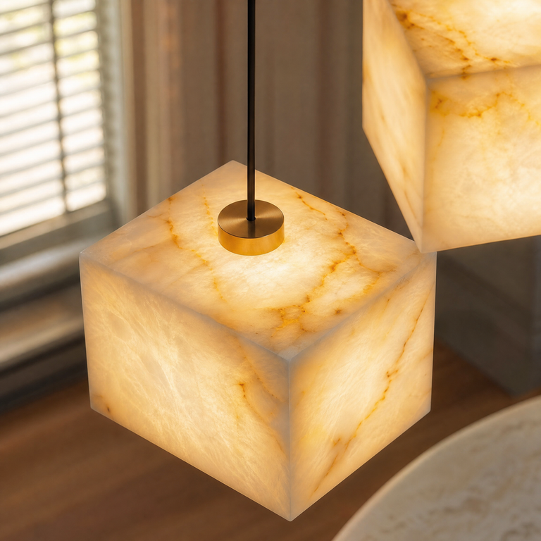 Cubo Modern Cluster Alabaster Pendant Light by Dalmivik, product or room detail view