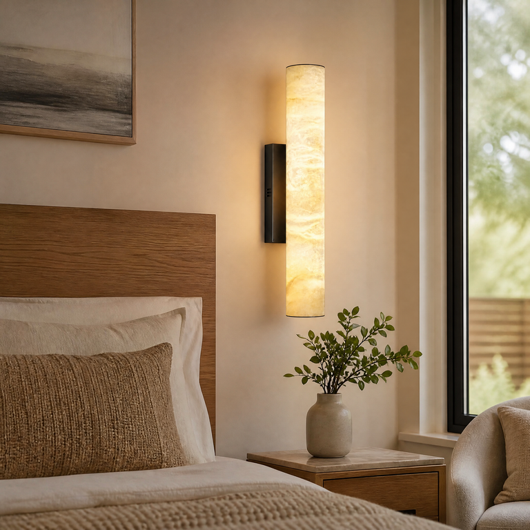 Cylinder Alabaster Wall Sconce 500 Single - Black by Dalmivik, product or room detail view