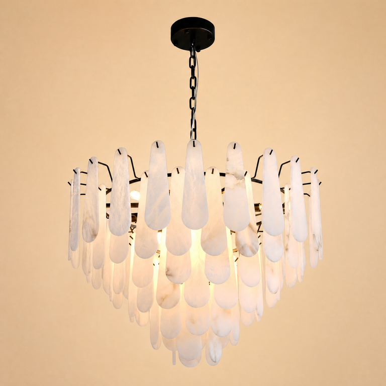 Olivia Alabaster Feather Round Pendant 31.5" D by Dalmivik, product or room detail view