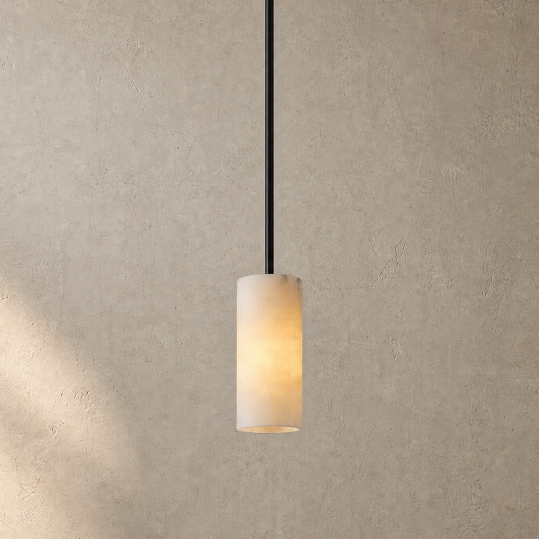 Anello Cylinder Alabaster Pendant light Black by Dalmivik, product or room detail view