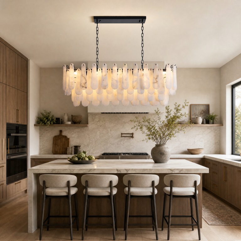Alabaster Feather Oval Dining Pendant 47.2"L by Dalmivik, product or room detail view