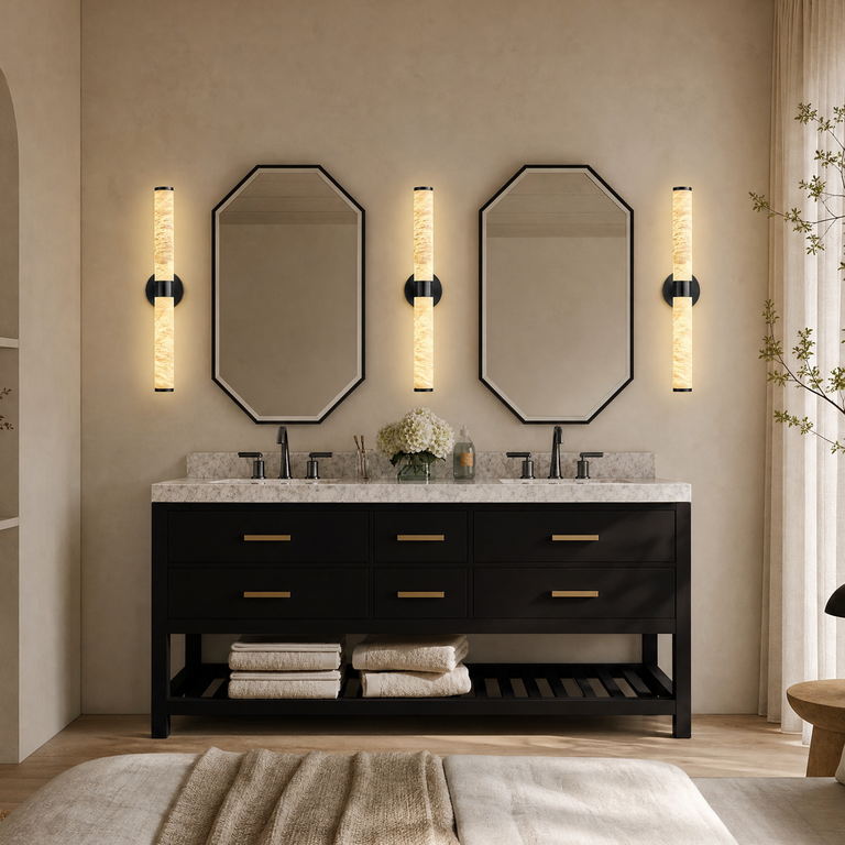 Anello Alabaster Black Wall Sconce 24" H by Dalmivik, product or room detail view