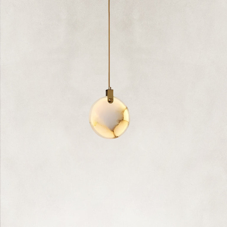 Alabaster Globe Pendant in Brass — 11.81 in