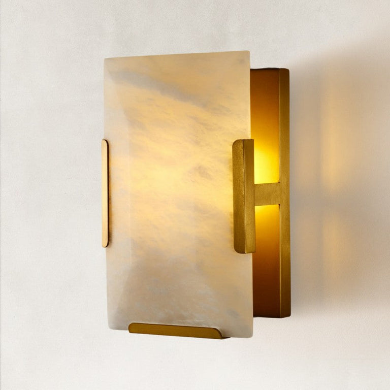 Trapezoid Alabaster Wall Sconce in Brass — 10 in