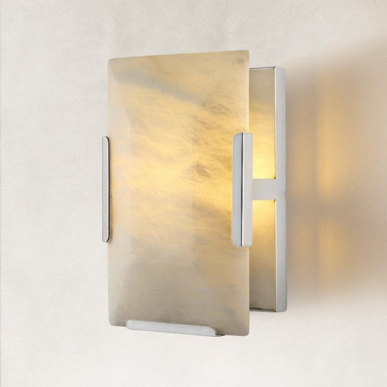 Trapezoid Alabaster Wall Sconce in Forged Pewter — 10 in