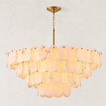 Four-Tier Alabaster Disc Chandelier in Brass — 48 in