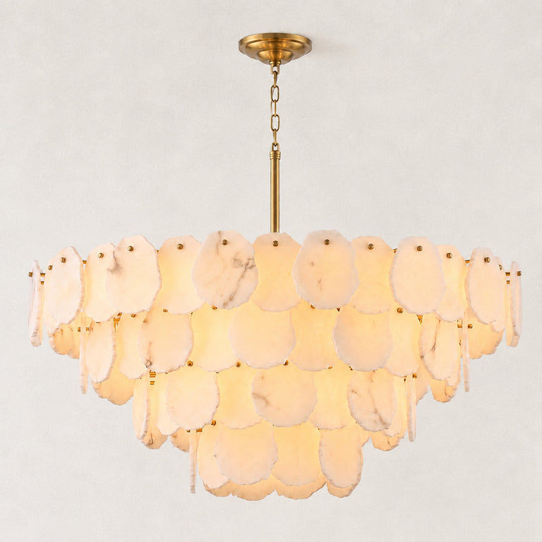 Four-Tier Alabaster Disc Chandelier in Brass — 48 in