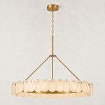 Alabaster Disc Round Chandelier in Lacquered Burnished Brass — 48 in