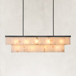 Tiered Alabaster Disc Linear Chandelier in Black — 54.5 in