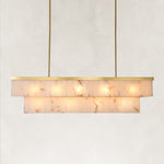 Tiered Alabaster Disc Linear Chandelier in Brass — 54.5 in