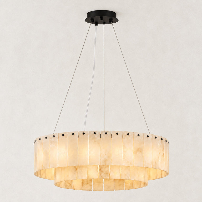 Double-Layer Alabaster Round Chandelier in Black — 24 in