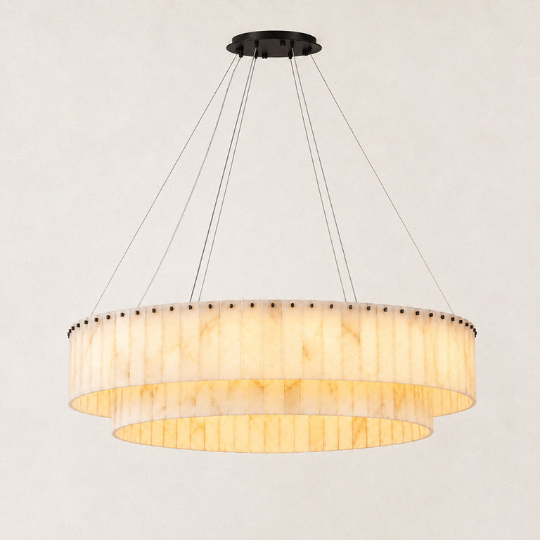 Double-Layer Alabaster Round Chandelier in Black — 48 in