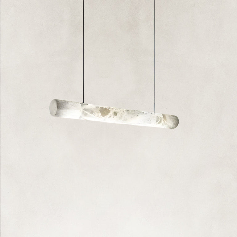 Linear Alabaster Tube Pendant in Brass — 47.2 in