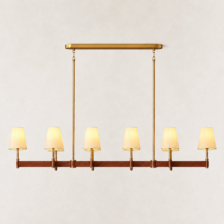 Fabric-Shade Linear Chandelier — 72 in in Lacquered Burnished Brass