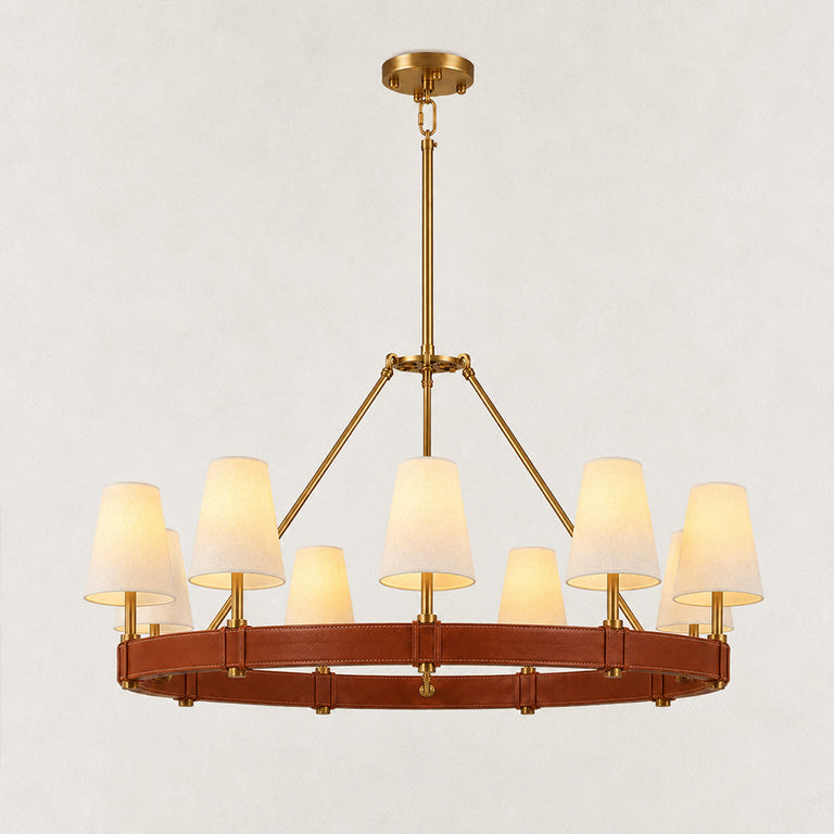 Fabric-Shade Round Chandelier — 48 in in Brass