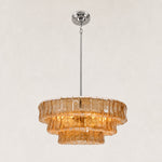 Textured glass round chandelier with polished nickel hardware