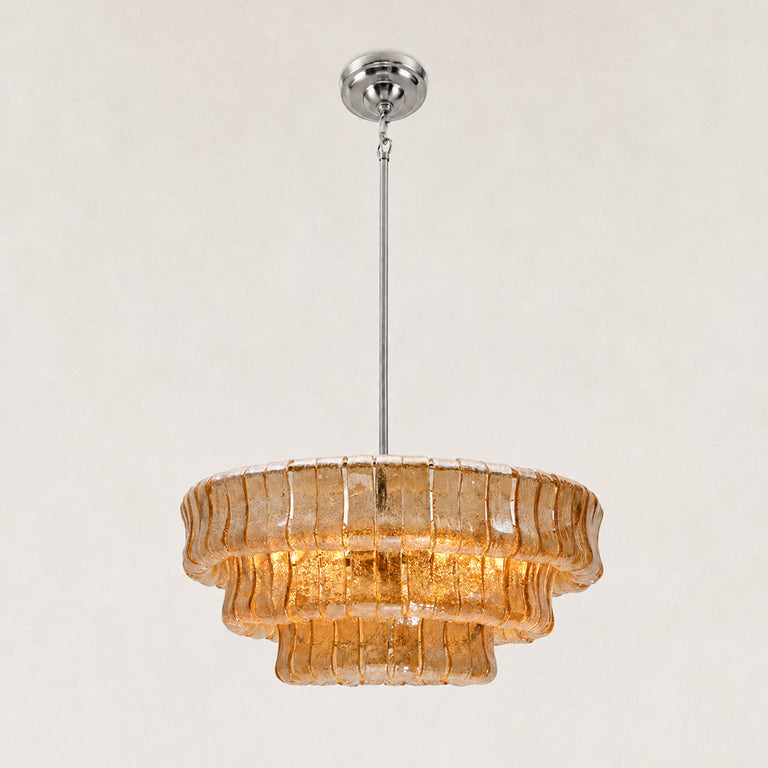 Textured glass round chandelier with polished nickel hardware