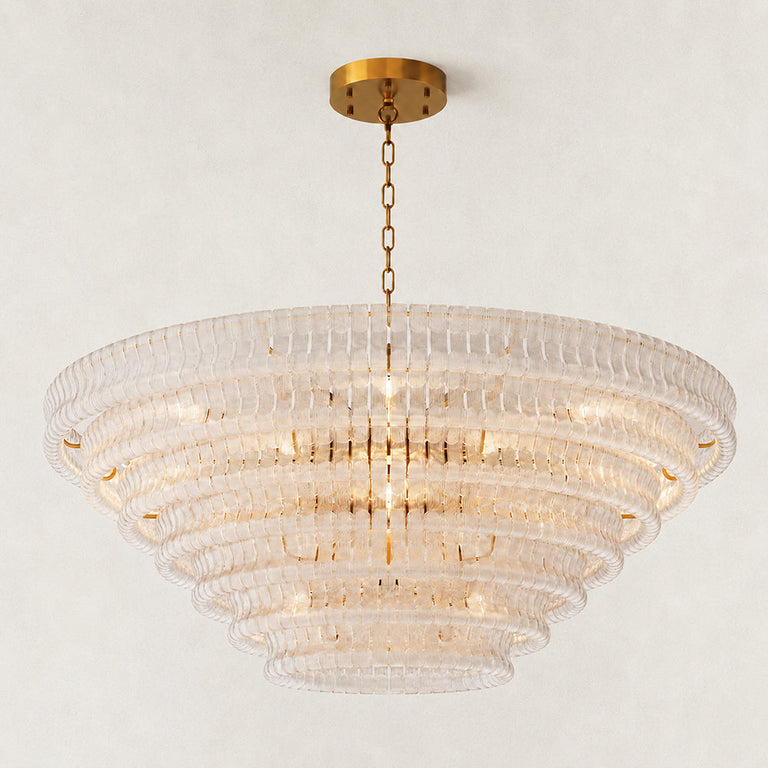 Clear fluted glass round chandelier with stepped tiers