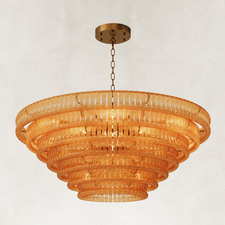 Amber fluted glass round chandelier with stepped tiers