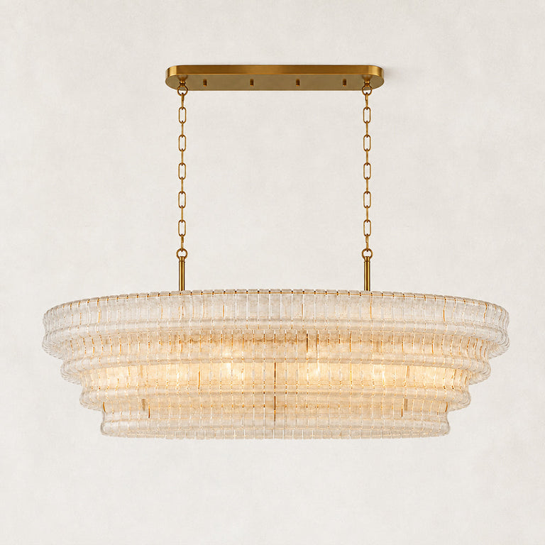Clear fluted glass linear chandelier with stepped tiers