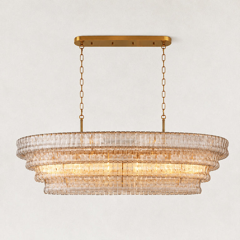 Smoke fluted glass linear chandelier with stepped tiers
