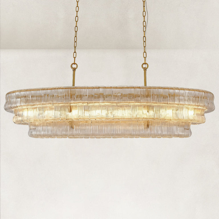 Clear fluted glass linear chandelier with stepped tiers