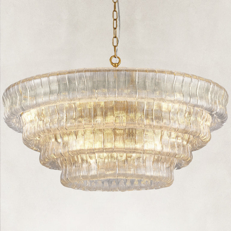 Clear fluted glass round chandelier with stepped tiers