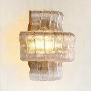 Clear fluted glass wall sconce with three rounded lobes