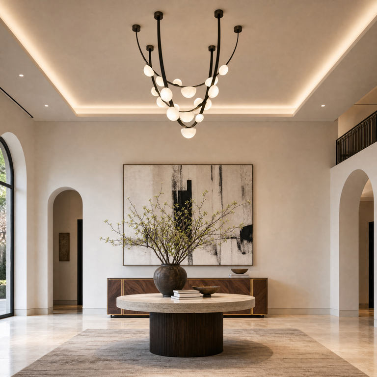 Dew Drops Alabaster LED Chandelier – Black White Warm Light by Dalmivik, product or room detail view