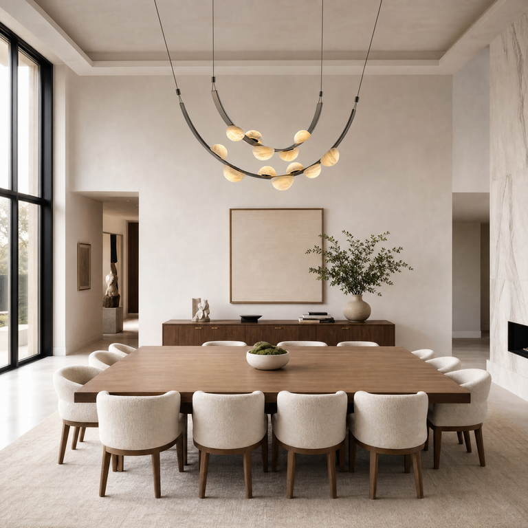 Dew Drops Alabaster LED Chandelier – Black White Warm Light by Dalmivik, product or room detail view