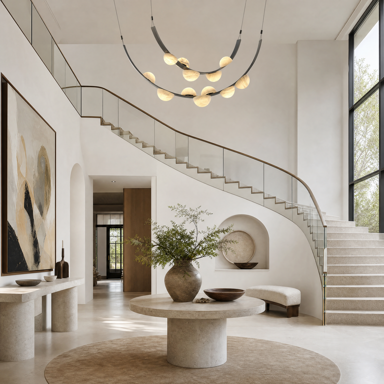 Dew Drops Alabaster LED Chandelier – Black White Warm Light by Dalmivik, product or room detail view