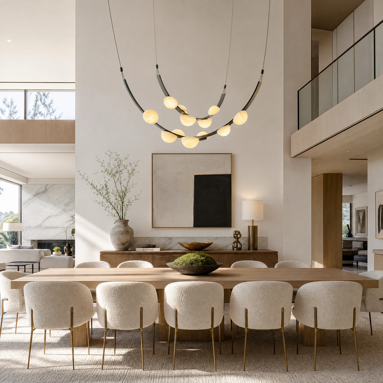 Dew Drops Alabaster LED Chandelier – Black White Warm Light by Dalmivik, product or room detail view