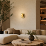 Eclipse Orb Triple Halo Alabaster Wall Sconce by Dalmivik, product or room detail view