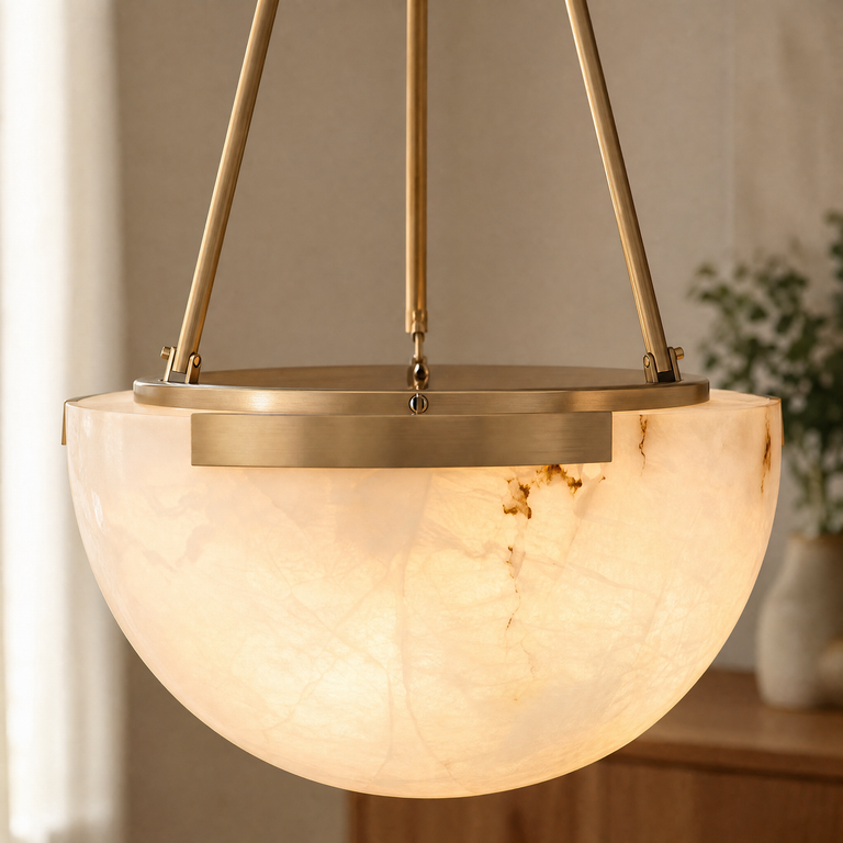 Ellune Modern Alabaster Bowl Chandelier by Dalmivik, complete fixture view