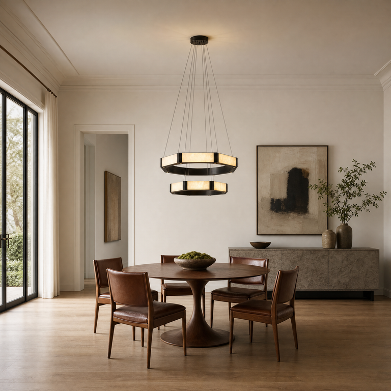 Facetra Hexagonal Black Ring Chandelier by Dalmivik, product or room detail view