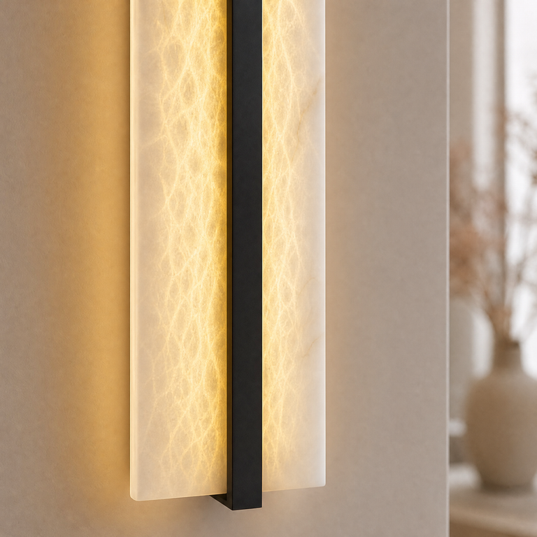 Framed Slab Open Frame Alabaster Vertical Wall Sconce by Dalmivik, product or room detail view