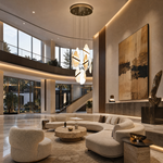 Gold-White Alabaster LED Chandelier with Seven Panels by Dalmivik, product or room detail view