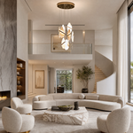 Gold-White Alabaster LED Chandelier with Seven Panels by Dalmivik, product or room detail view
