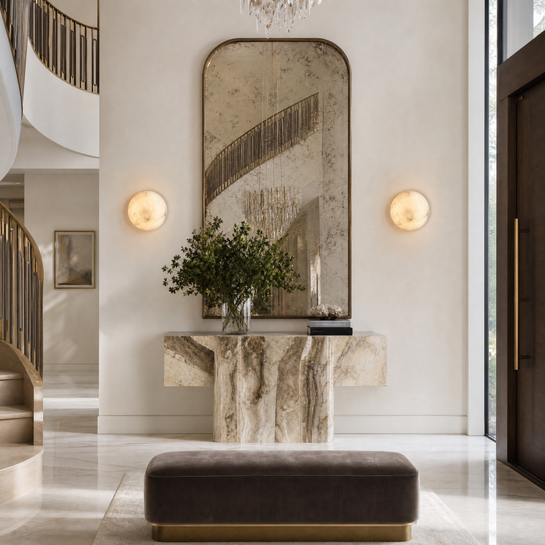 Greta Modern Alabaster Round Wall Sconce by Dalmivik, product or room detail view