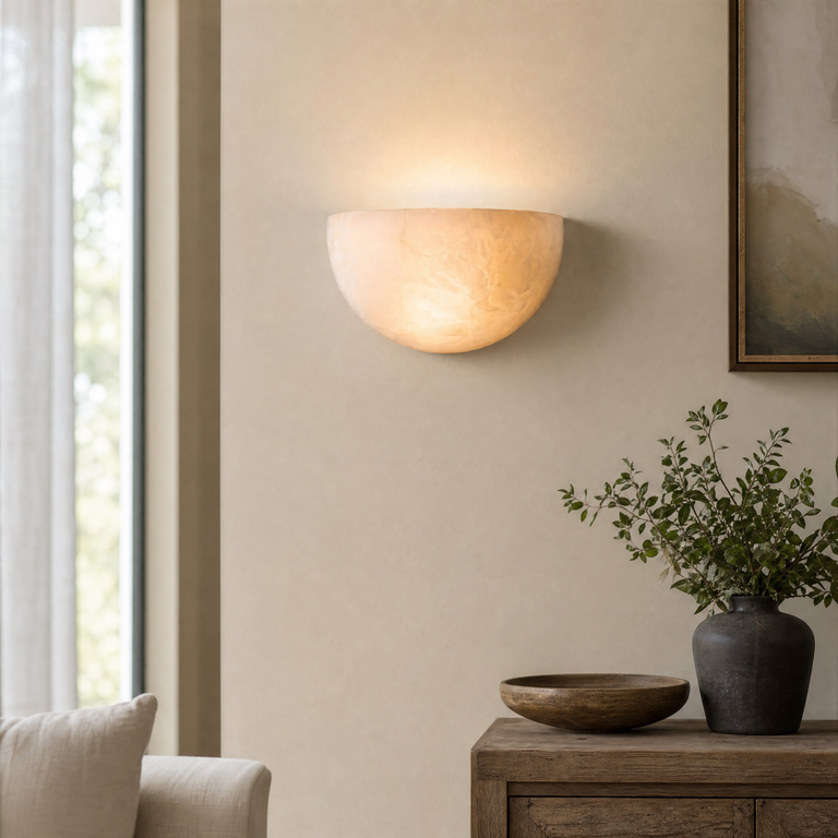 Greta Modern Alabaster Wall Sconce by Dalmivik, product or room detail view