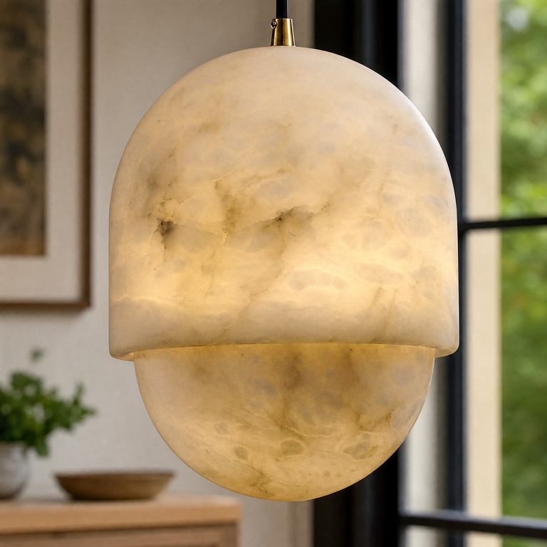 Hollis Minimalist Brass Alabaster Pendant Light 8.3" D by Dalmivik, product or room detail view