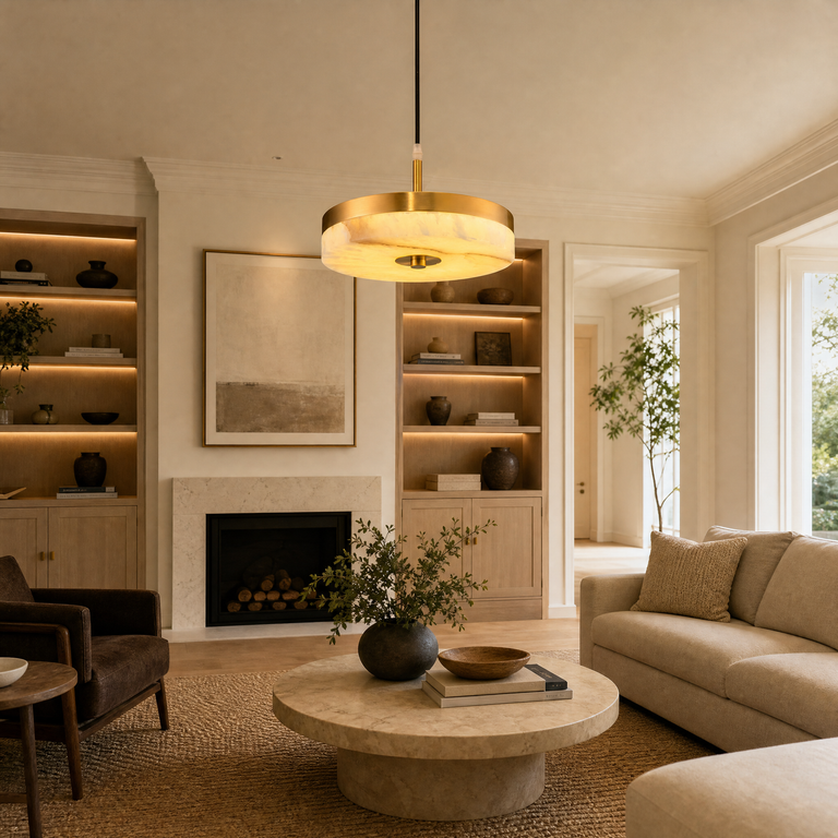 Hollis Modern Alabaster Island Hanging Lights by Dalmivik, product or room detail view
